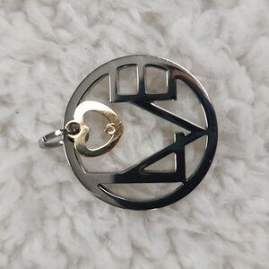 Stainless Steel  Love Pendant w 18K  Heart And Diamond